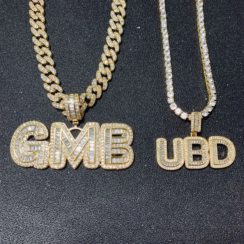 Пользовательские буквы Имя Подвески хип-хоп CZ кубический цирконий проложенный