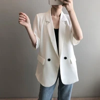 womens fashion thin short sleeve double breasted suit casual vertical chiffon suit coat 2022 spring and autumn new
