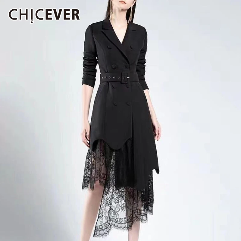 CHICEVER/лоскутное кружевное асимметричное женское платье с v-образным вырезом и длинными рукавами, с завышенной талией, женские платья, осенняя мода, новинка