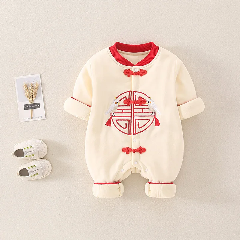 Traditional Oriental Clothing Newborn Baby Chinese Hanfu Set Boys Girls Thick Cotton Rompers New Year Outfits Jumpsuit Romper