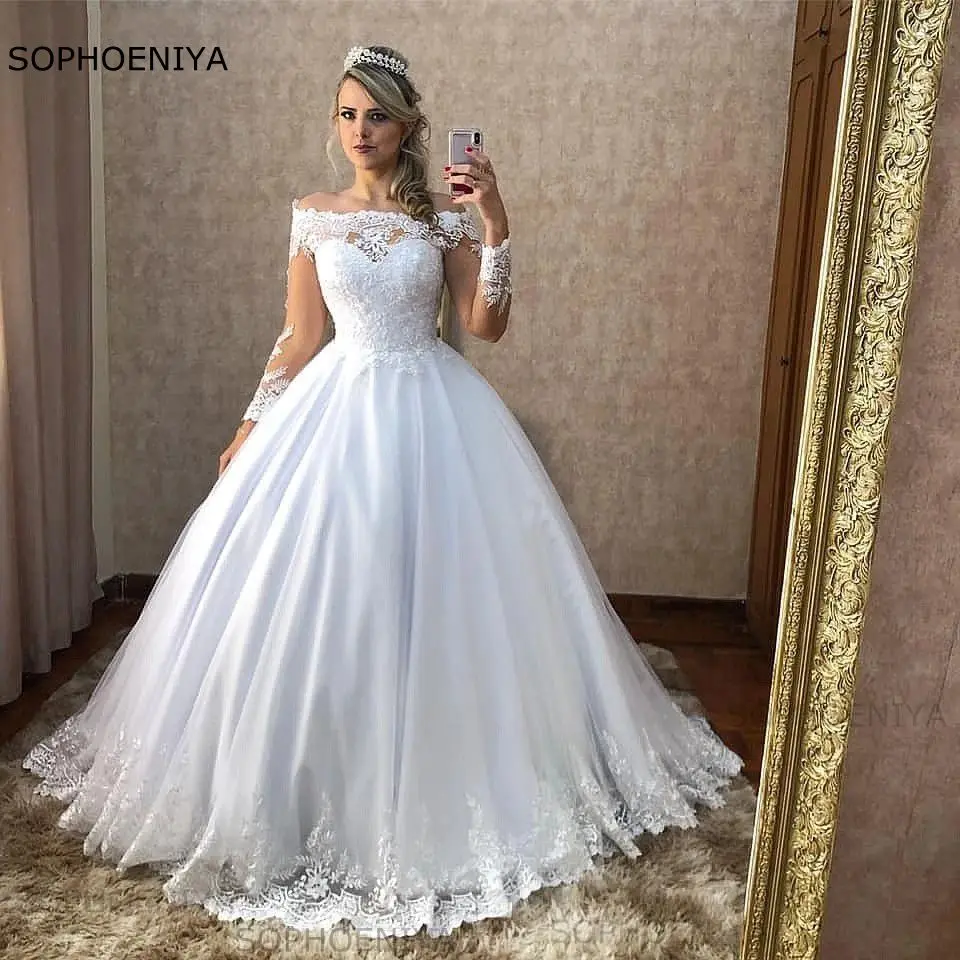 

Vestido de Noiva Off-the-Shoulder Long Sleeves Wedding dresses for women with Lace Appliques Bride Dress 2021 vestido novia