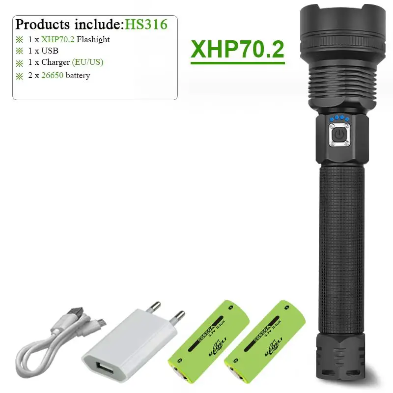 HS316D1 Xhp90 usb флэш-светильник, люменовая лампа, супер яркий Перезаряжаемый флэш-светильник, s факелы, фонарь, светодиодная ручная лампа, зум-светильник 26650 или 18650 - Испускаемый цвет: HS316D1