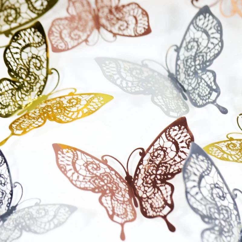 

12pcs/set Creative 3D Hollow Out Butterfly Wall Stickers Fridge Decals Art Murals Christmas Party Home Decoration
