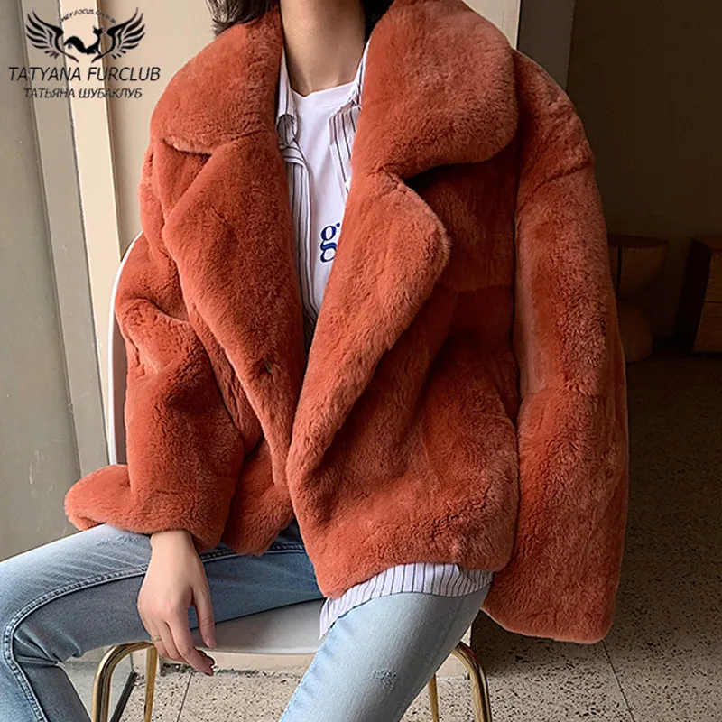 2022 New Fashion Real Rex Rabbit Fur Jackets Women Outwear High Quality Whole Skin Rex Rabbit Fur Coat With Suit Collar Outwear