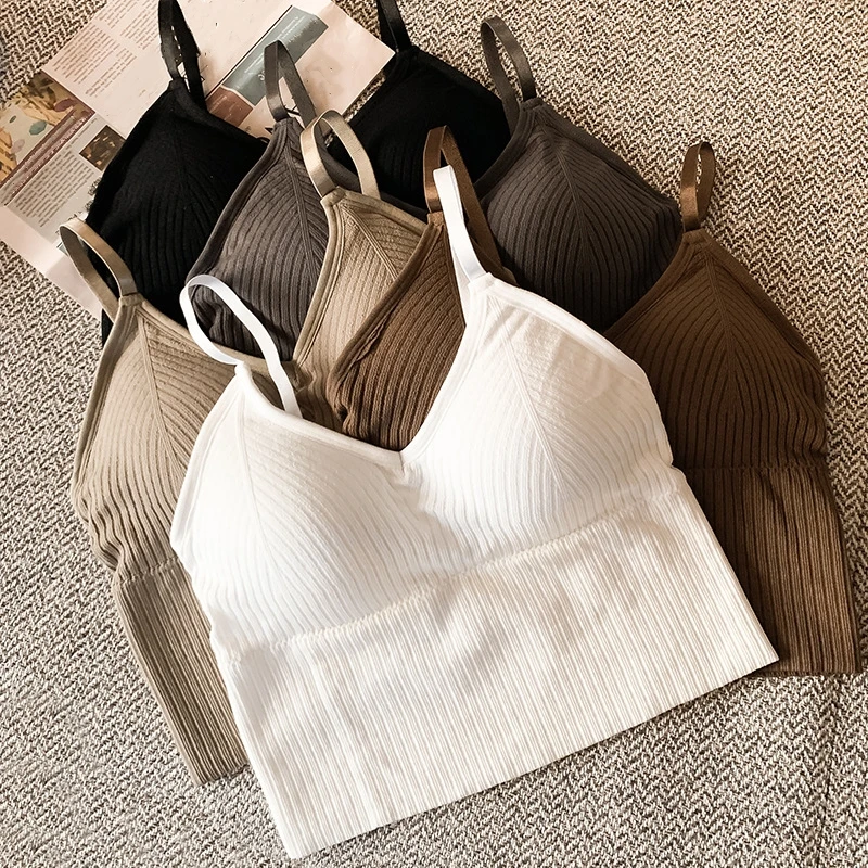 

Летняя женская майка, нижнее белье, топ-труба, укороченный топ, женское Бесшовное однотонное сексуальное нижнее белье, бюстгальтер, майка, к...