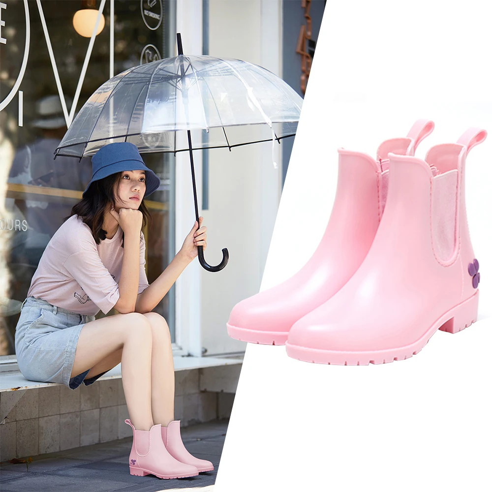 Резиновые сапоги женские Ботильоны с нескользящей подошвой Модные резиновые