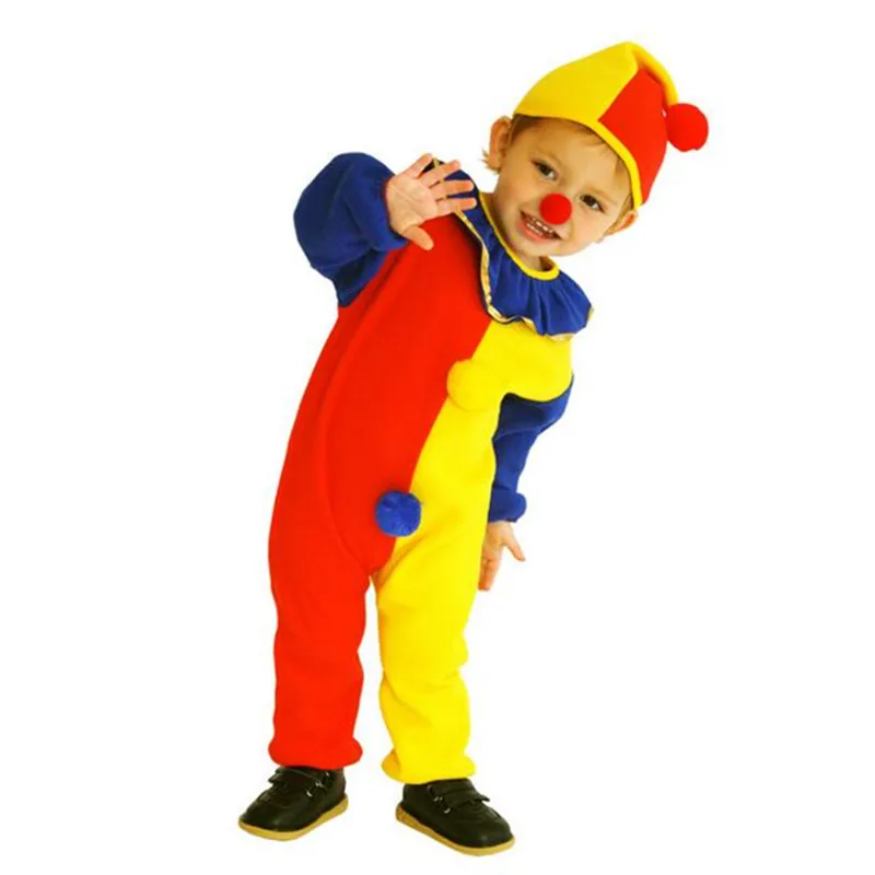 Children Baby Clown Cosplay Costume Jumpsuits &amp Rompers+Hat+Nose Children's Day Brithday Halloween Holiday Costumes For Kids |