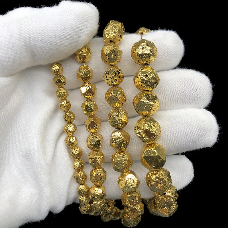 

Natural Lava Hematite Stone Beads Old Ancient Gold Faceted Round Loose Beads For Jewelry Making DIY Bracelet 15'' 6 8 10 12mm