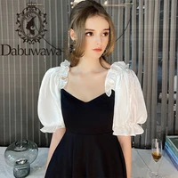 dabuwawa exclusive vintage patchwork dress women puff sleeve square neck elegant a line party pleated dress ladies do1bdr067