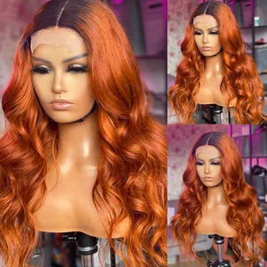 Preplucked Ginger Orange Colored 13*4 Lace Front Wig Synthetic Body Wavy Wigs Hair High temperature resistance With Baby Hair