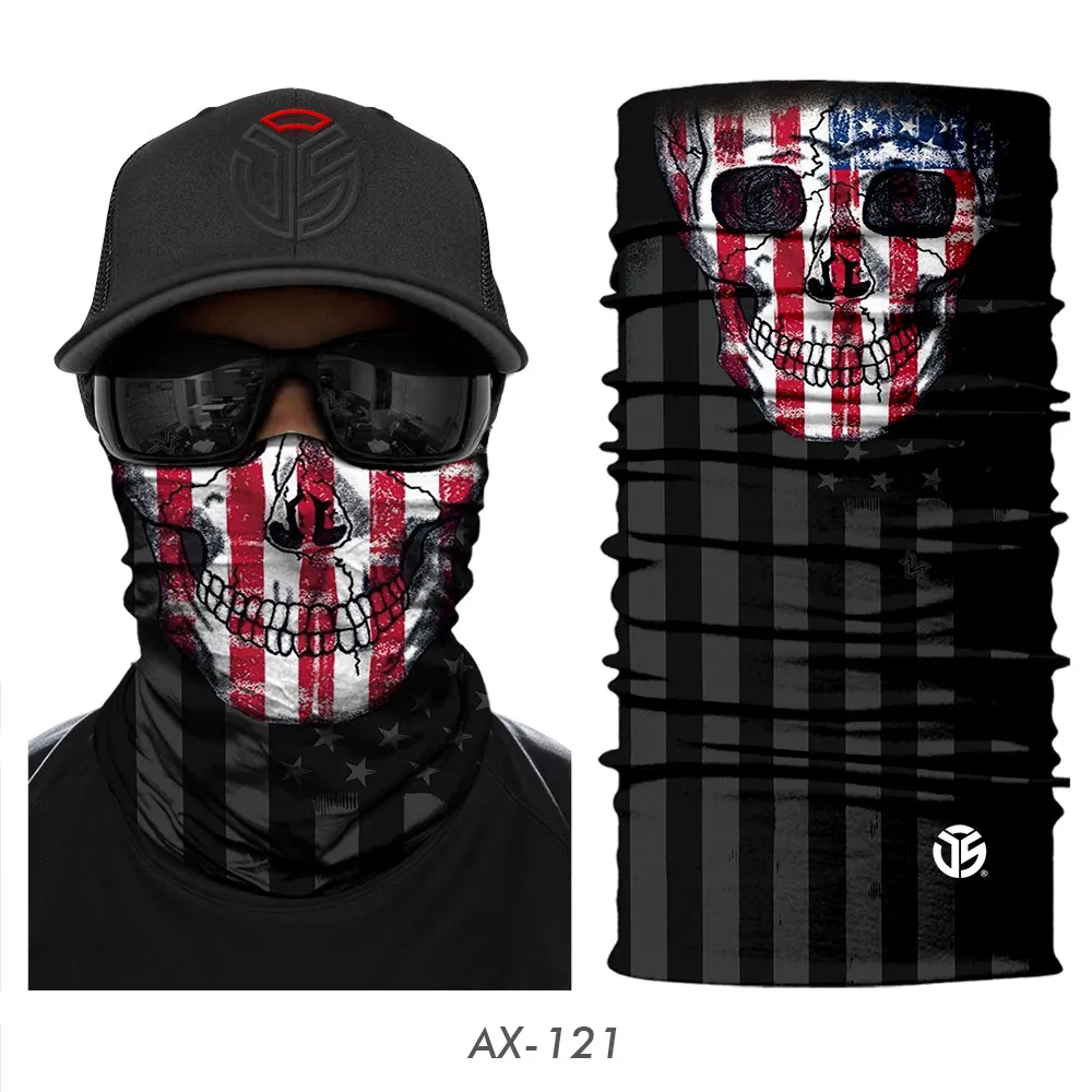 AX-121 3D Skull Ghost Balaclava Neck Gaiter Motorcycle Bandana Head Shield Skeleton Moto Biker Tube Scarf Headband Half Face Mask Men - Цвет: AX-121
