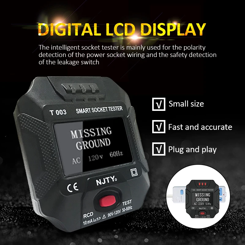 

220~250V EU UK Plug Socket Outlet Tester Smart Socket Tester Digital Display LCD Socket Tester Circuit Polarity Detector