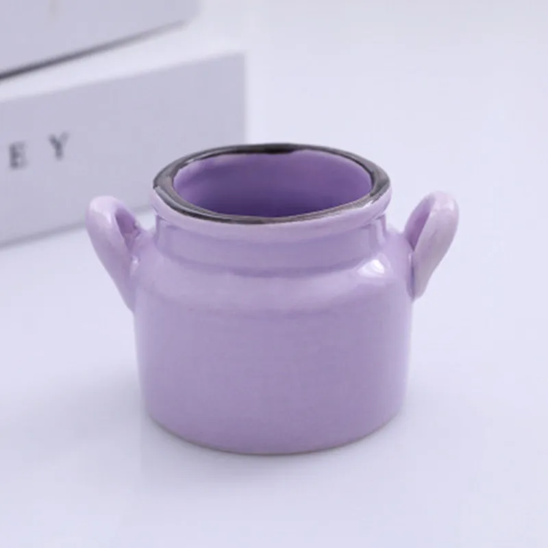 SXJ054-S-Purple Мини керамический цветочный горшок конфетные цвета Настольный мясистый цветочный горшок расписанный вручную керамический флорист украшение креативные предметы для дома - Цвет: SXJ054-S-Purple