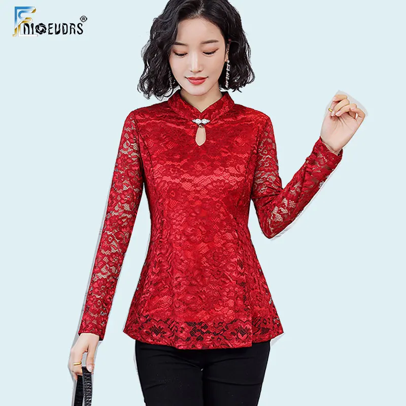 Hollow Out Crochet Tops Women 2020 New Fashion Long Sleeve Spring Winter Basic Shirts Blouses White Black Vintage Lace Tunic D01