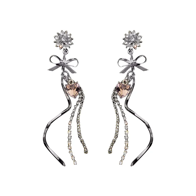 

New Elegant Crystal Flower Heart S Shape Rhinestone Tassel Dangle Earrings For Women Jewelry Wholesale