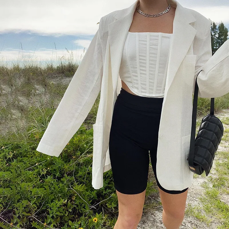 

Cutubly Female Pure Jacket Long Sleeve Blazer Autumn Winter Women Fashion Oversized Style Streetwear Outfits Coat