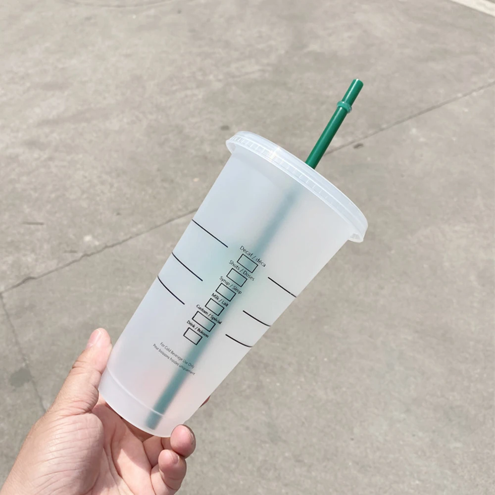 

5pcs 710ml Color Changing Straw Cup With Lid With Logo Drink Coffee Cup Reusable Cups Plastic Tumbler Matte Finish Plastic Cups