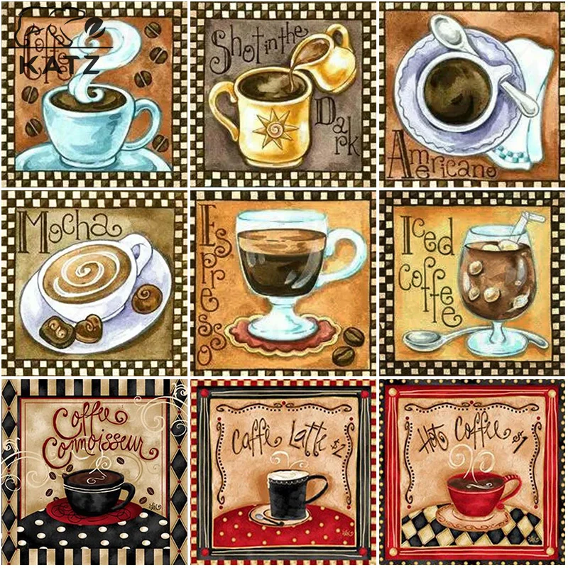 

Diamond Painting Coffee Cartoon Drink Embroidery Crossing Diy Mosaic Picture Restaurant Kitchen Shop Cross Stitch Decoration