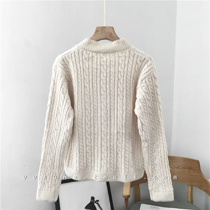 JMPRS Cardigans Women Sweater Fashion Pearl Buttons O Neck Twisted Knitted Short Jackets Pockets Korean Warm Winter Thick Tops |