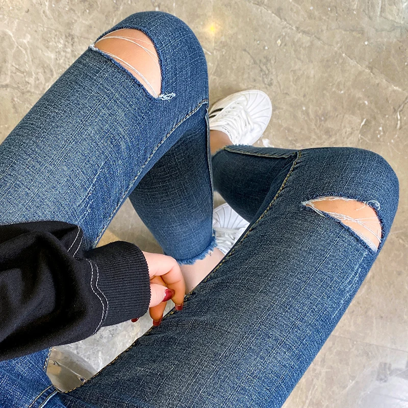

Ripped Jeans For Women High Waist Jeans Skinny Plus Size Korean Fashion Pencil Pants Jean Slim Femme Black Jeans Elastic Stretch