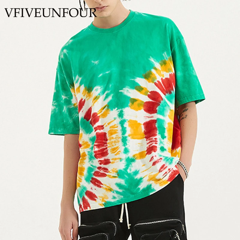 

VFIVE UNFOUR T-Shirts Tie Dye Short Sleeve Loose Tshirts Streetwear Hip Hop Harajuku Hipster Fashion Casual Cotton Oversized