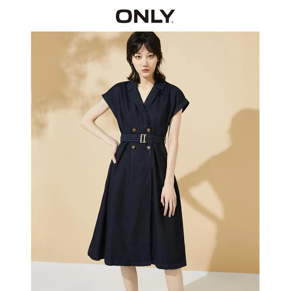 

ONLY Women's V-neckline Lace-up Waist Denim Dress | 120142511