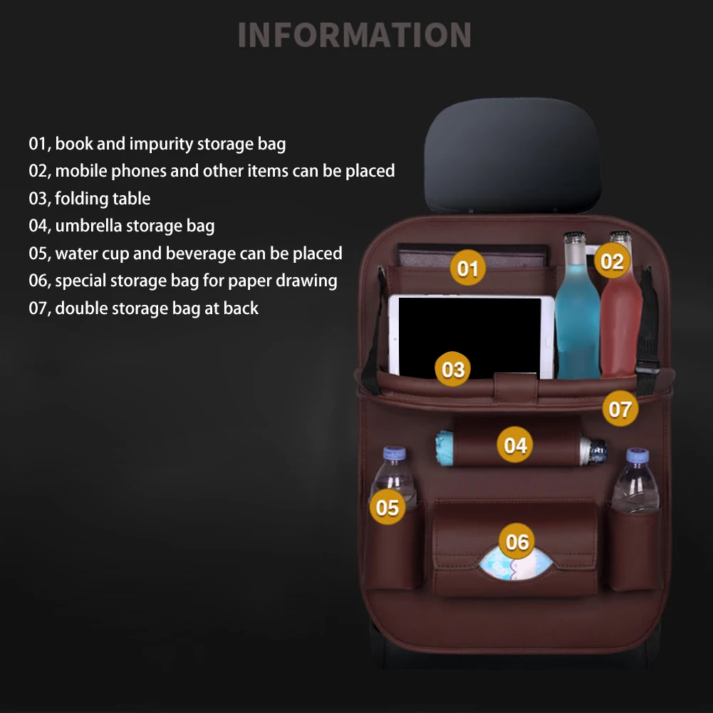 

Faux Leather Auto Car Vehicle Backseat Organizer Holder Storage Container Bag Car Accessories Interior