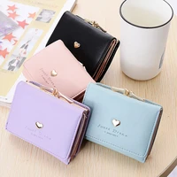 casual pu women wallets luxury design short purses fashion tri fold card holder mini wallet solid ladies clutch money coin clip