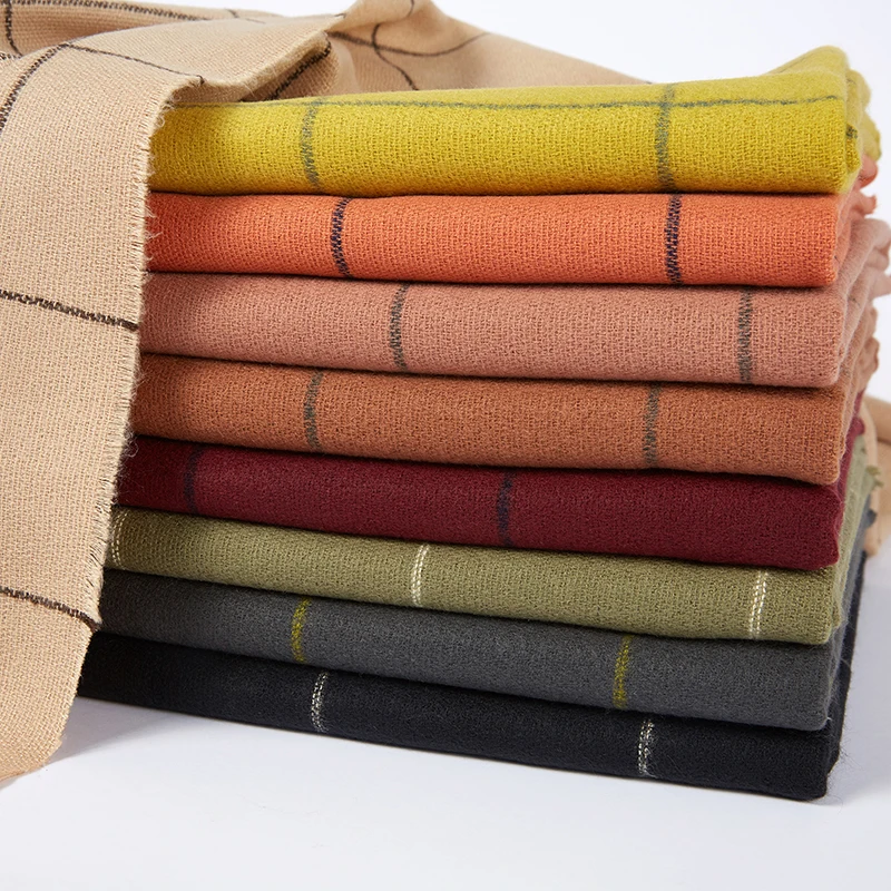 Женский вязаный клетчатый шарф кашемировый длинный из пашмины теплая накидка |