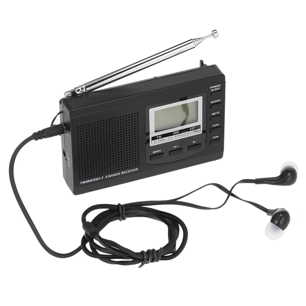 

HRD-310 Portable Radio FM/AM/SW Mini Radio Multiband Digital Stereo Receiver Earphone Time Display Alarm Clock Rotatable Antenna