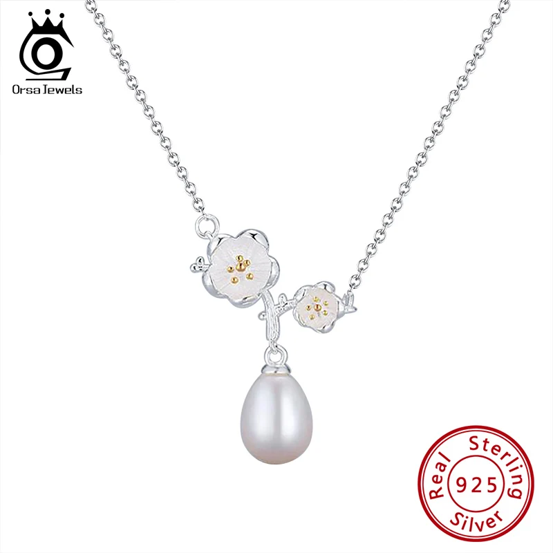 

ORSA JEWELS Classic 925 Silver Women Vintage Pendant Choker Necklace Cultured Freshwater Pearl Clavicle Chain Jewelry GPN06