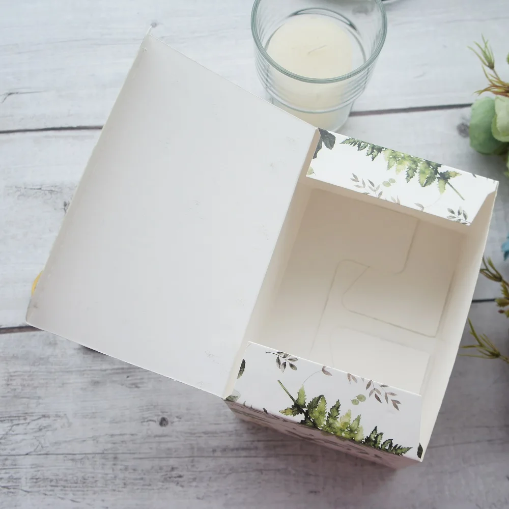 10 шт. бумажная коробка с зелеными листьями 15 х10х9 см | Дом и сад