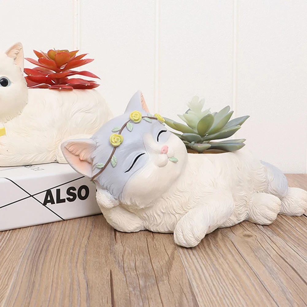 

Cute Animal Flower Pot Cat Shape Creative Resin Garden Succulent Planter Home Office Desk Decor Micro Landscape Decoration