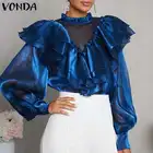 Офисная Женская блузка, элегантные топы 2022 VONDA, женские повседневные Однотонные блузки, женские стильные рубашки, блузы S-