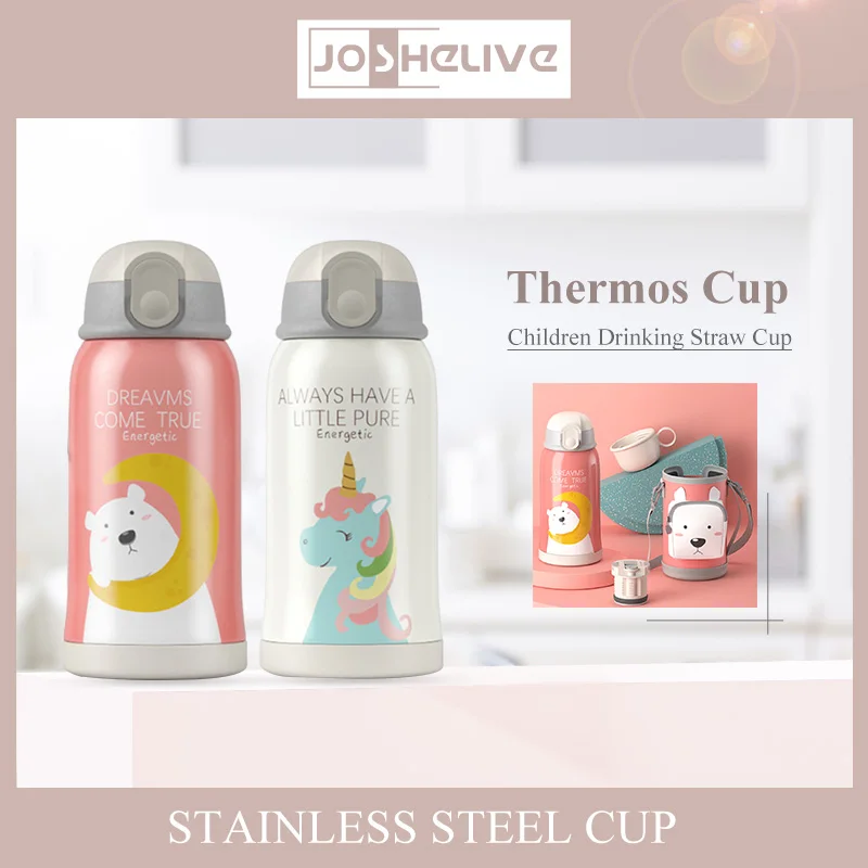 

550ml Kids Thermos Mug With Straw Stainless Steel Vacuum Flasks Children Cute Thermal Water Bottle Tumbler Thermocup Cartoon Mug