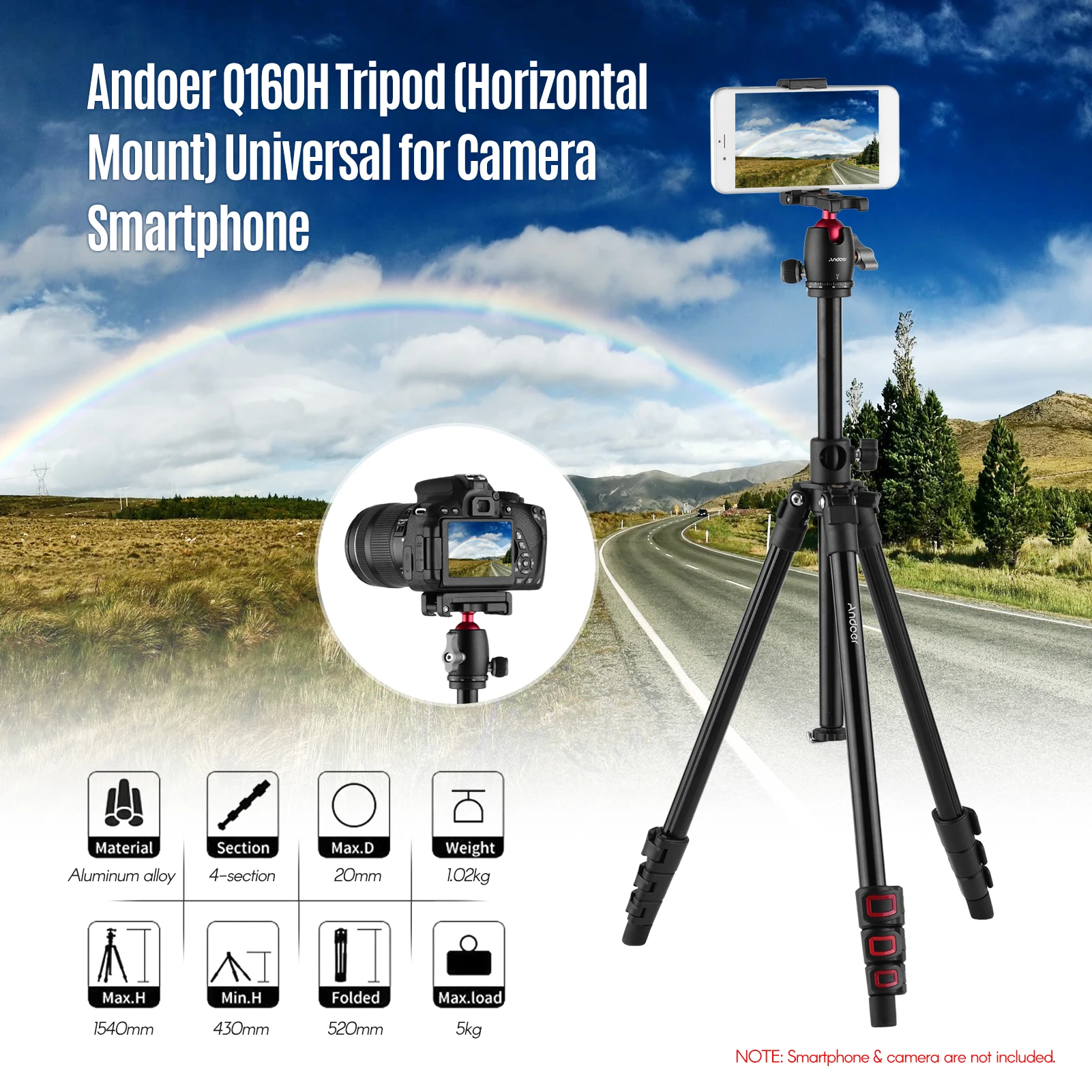 Штатив для камеры CZ Andoer Q160H горизонтальное Крепление профессиональный дорожный