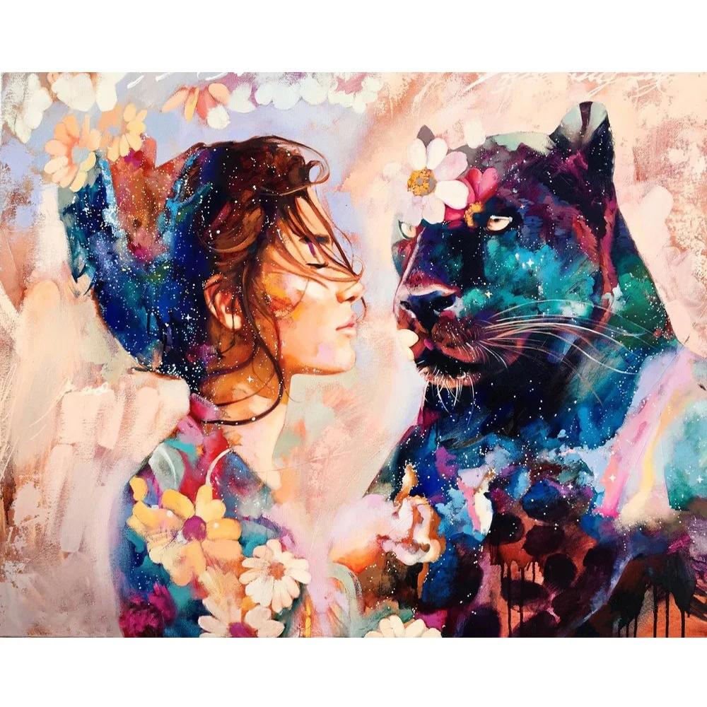 Beauty and The Beast Full Drill Diy Paint Diamond Embroidery Abstract Mosaic Painting Woman Animals Jewel Cross Stitch
