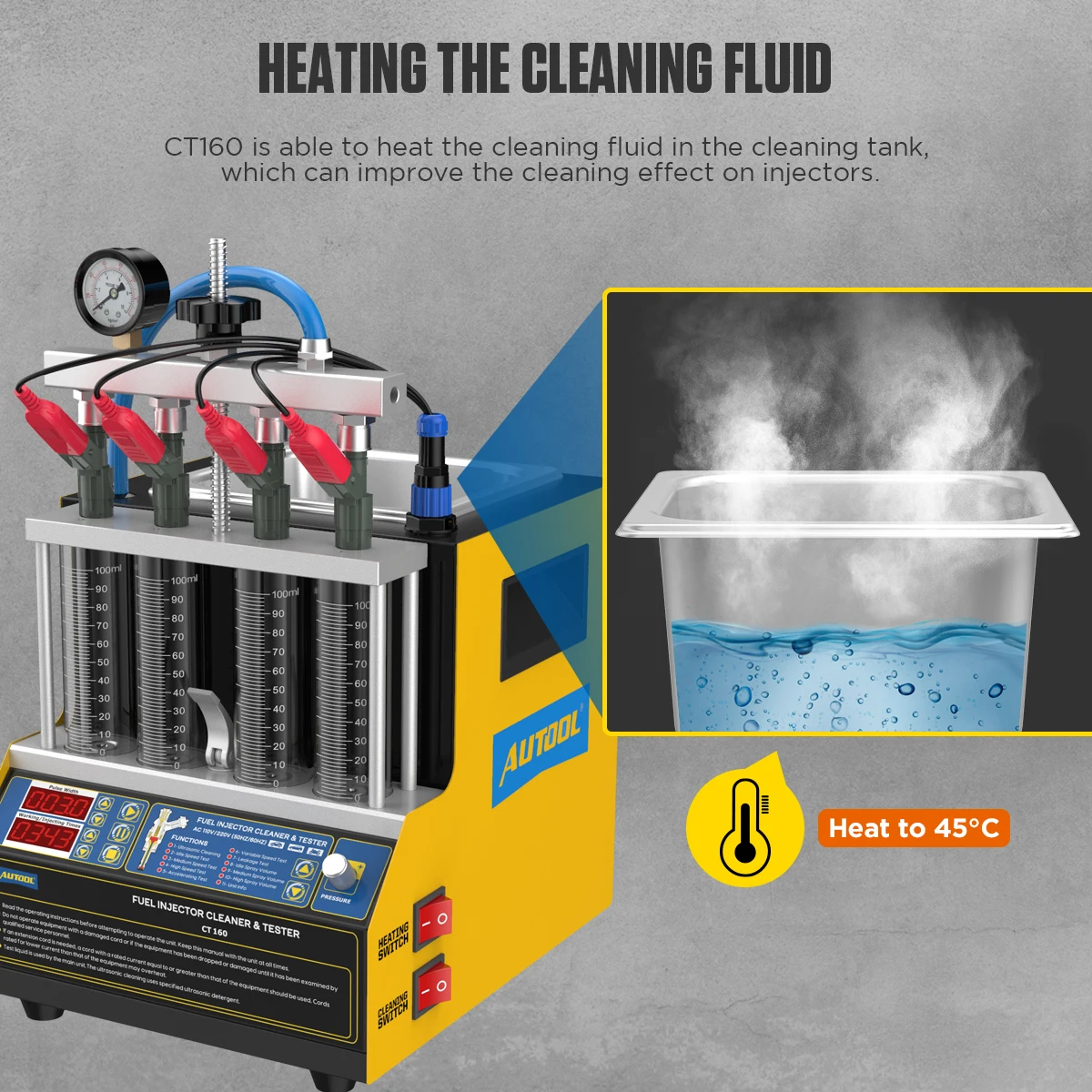 АВТОИНСТРУМЕНТ CT160 220В/110В Тестер форсунок для очистки топливных инжекторов с ультразвуковым обогревом для мотоциклов.