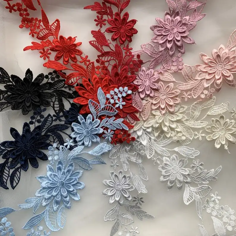 

3D Flower Lace Applique, Beautiful Venise Lace Applique, Mirror Pair Applique For Dress Making, Bridal Wear, Wedding Decor, 1 Pa