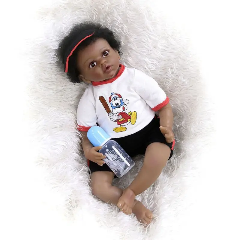 

55cm Realistic Doll Soft Body Vinyl Toddler Babies Lifelike African Black Boy 54DA