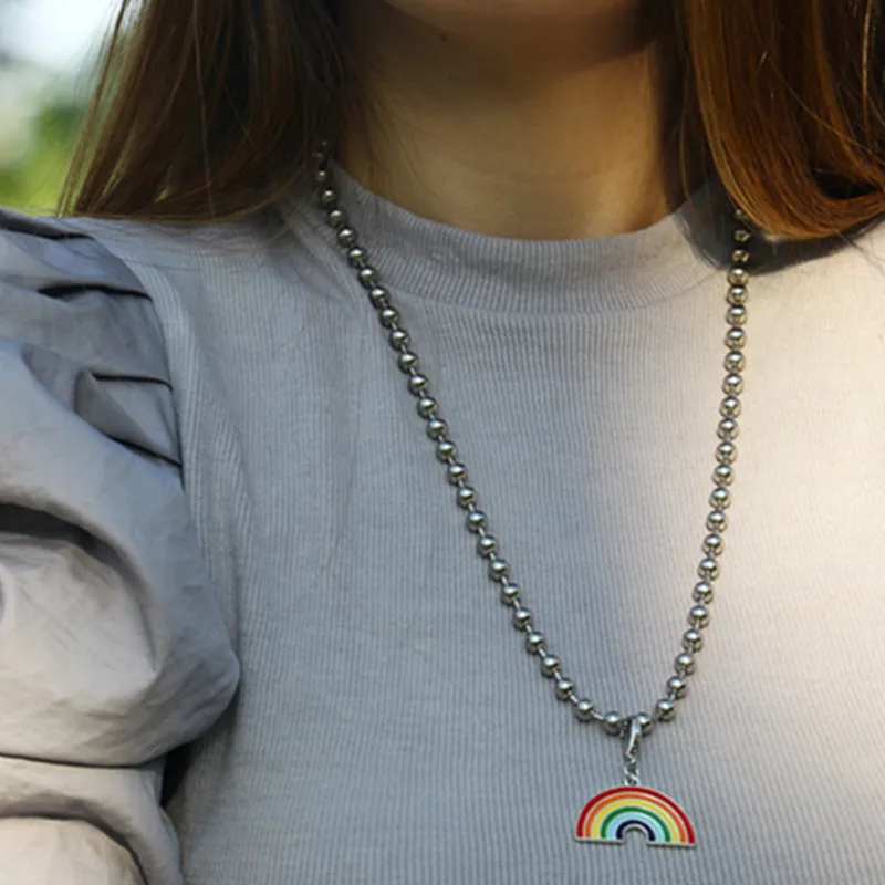 Модная бижутерия Радужное ожерелье с кулоном цепочка на свитер бусинами