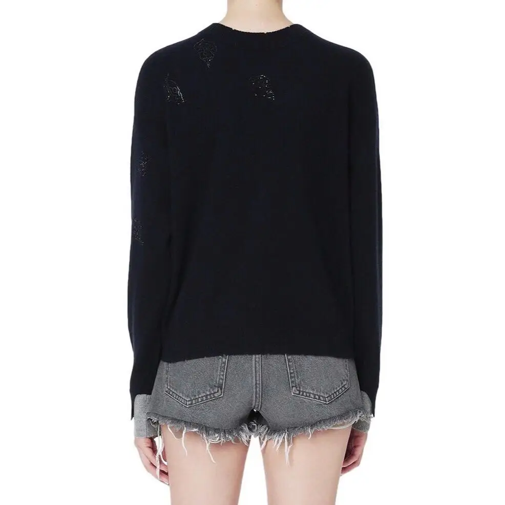 Women Cashmere Knitted Sweater Lady Sleeve Cuff Patchwork Long Sleeve O-Neck Knitwear Jumpers Female Pullover Top 2021 New
