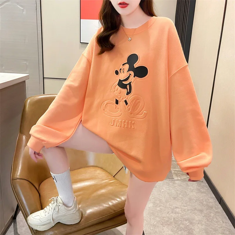 

Женский осенне-весенний свитер Disney, тонкая толстовка с принтом Микки, свободная универсальная блузка с круглым вырезом