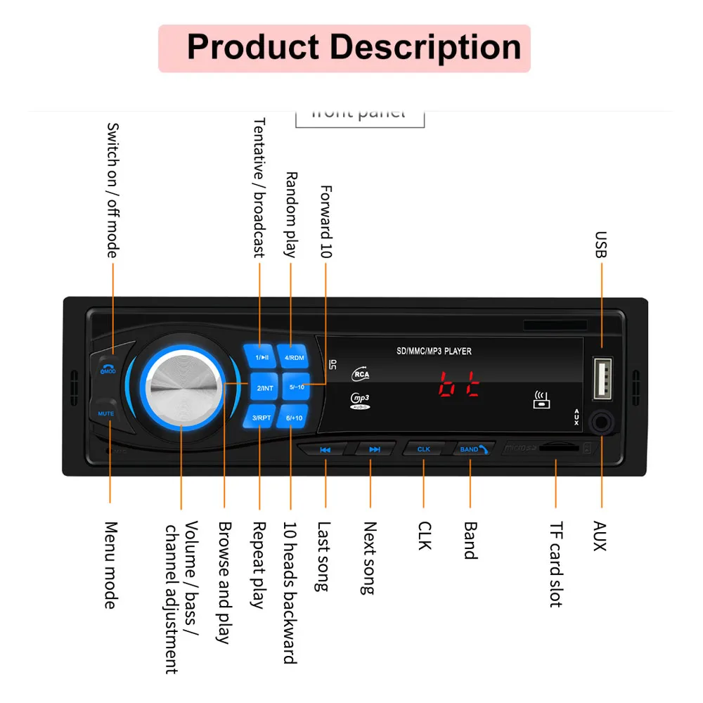 Bluetooth Autoradio 12V Car Stereo Radio FM Aux-IN Input Receiver SD USB In-dash 1 din Car MP3 Multimedia Player