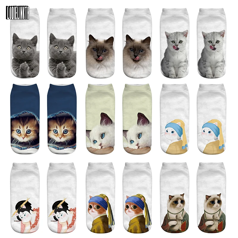 

3D Print Funny Cat Face Socks Women Cotton Low Tube Harajuku Kitten Cute Short Socks Casual Cartoon Spring Summer Unisex Socks