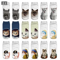 3d print funny cat face socks women cotton low tube harajuku kitten cute short socks casual cartoon spring summer unisex socks