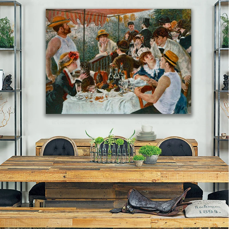 

Pierre Auguste Renoir the boater's lunch Famous Painting Prints on Canvas Wall Art Decorative Picture for Living Room Home Decor