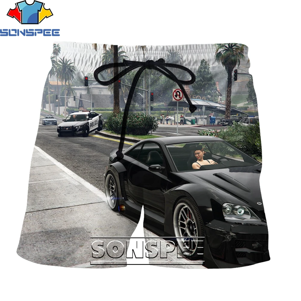 

SONSPEE New Grand Theft Auto Game GTA 5 3D Printing Men's Shorts Summer Creative Harajuku Hip Hop Personality Scanties Casual