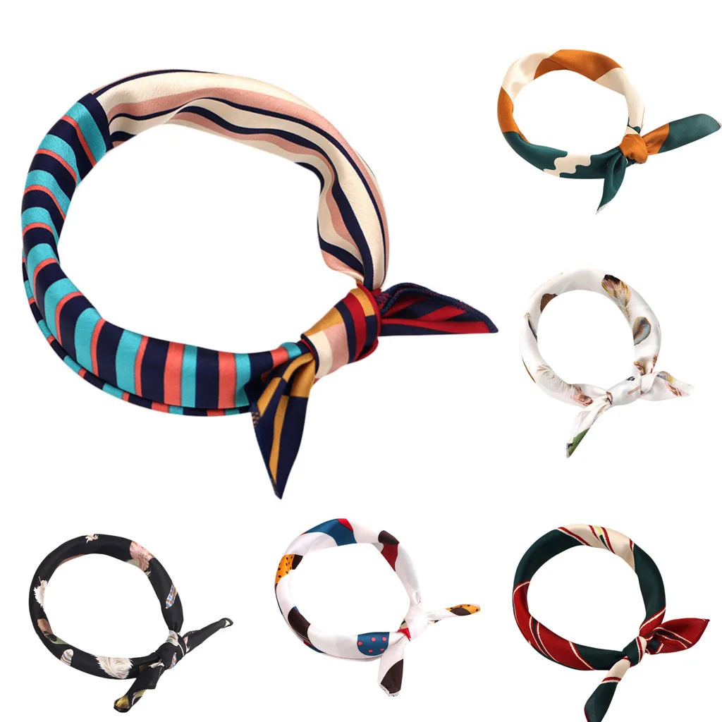 Квадратный шелковый шарф женский полосатый принт маленькие шейные шарфы Офисная