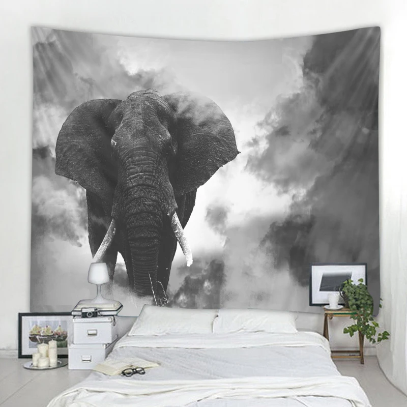 Серый слон печатный гобелен фоновая декорация ткань полный полиэстер прямые